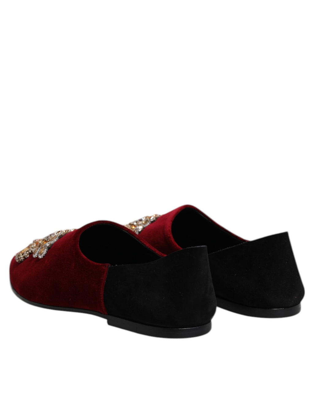 Dolce & Gabbana | Red & Black Velvet Crystal Embellished Loafers