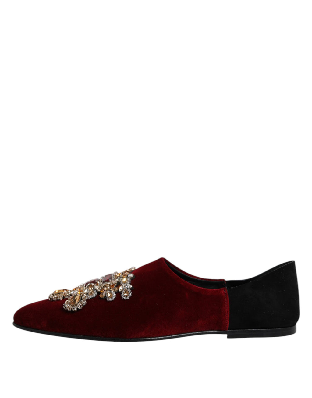 Dolce & Gabbana | Red & Black Velvet Crystal Embellished Loafers