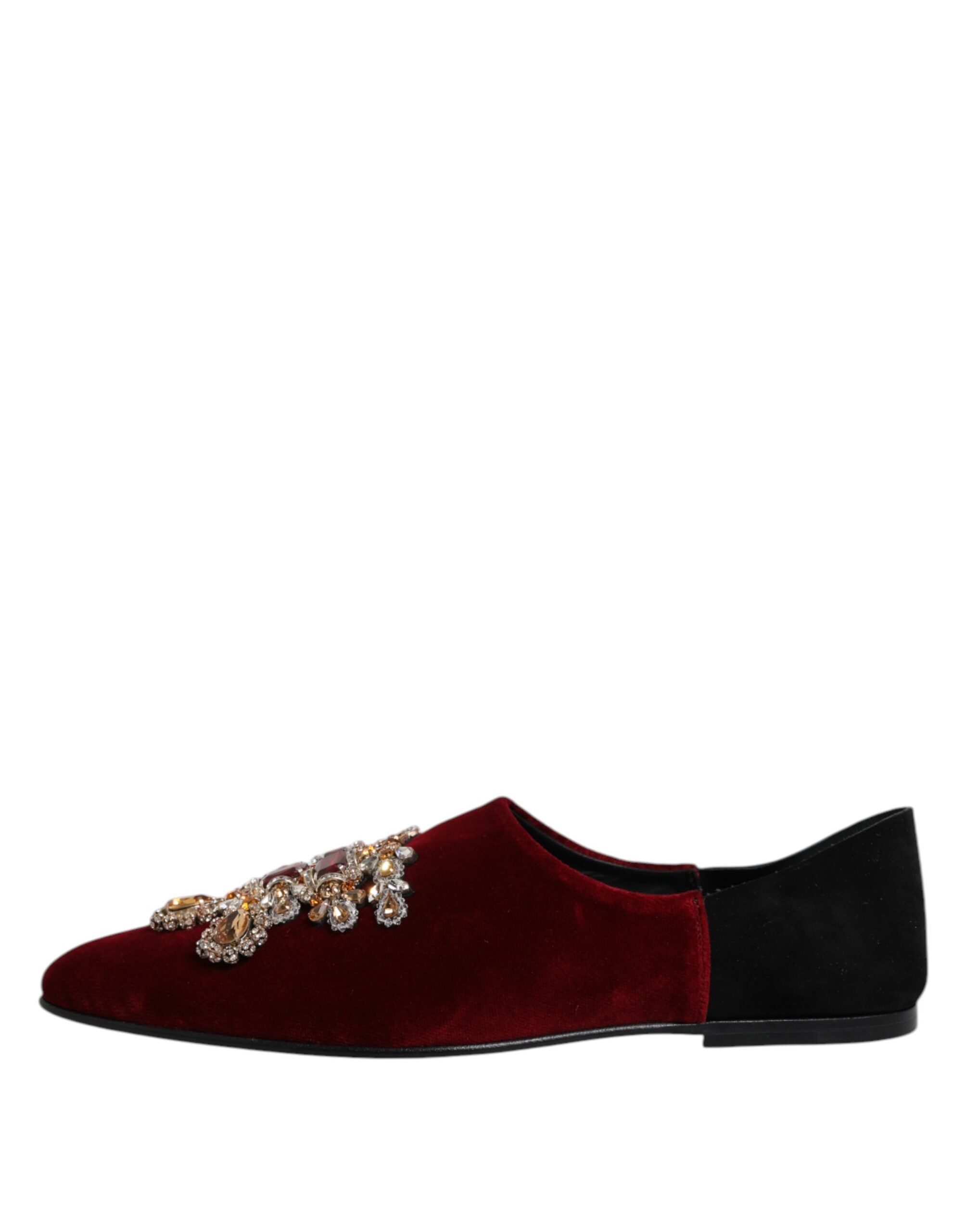 Dolce & Gabbana | Red & Black Velvet Crystal Embellished Loafers