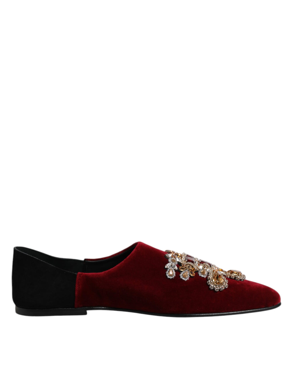 Dolce & Gabbana | Red & Black Velvet Crystal Embellished Loafers