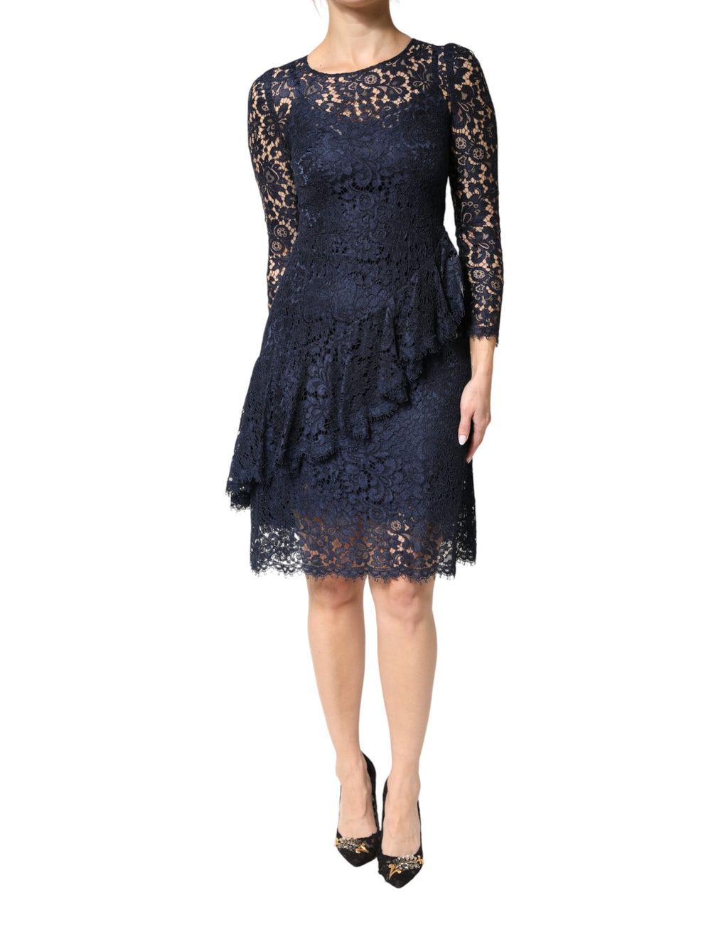 Dolce & Gabbana | Blue Lace Ruffle A‑line Knee Length Dress